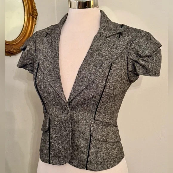 Bebe Cropped Blazer Jacket Gray Wool Blend Steampunk Detailed Fitted Victorian - Picture 4 of 13